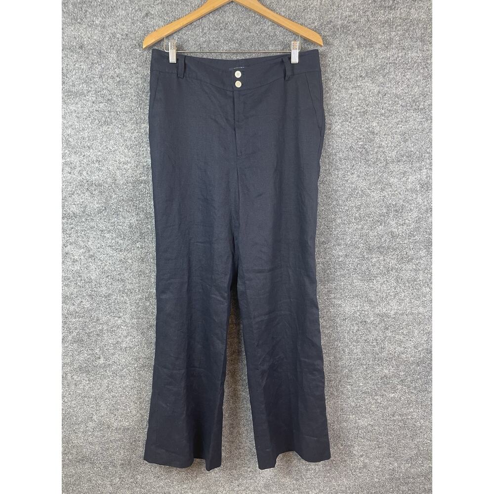 CHAPS‎ Women's Wide Leg Navy Casual Dress Trouser Pants 100% Linen Size 12